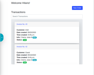 Screenshot of POS system Web App